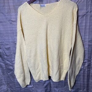 Gallagher Vintage Textured V Neck Sweater Pale Yellow Women's Size L Minimalist